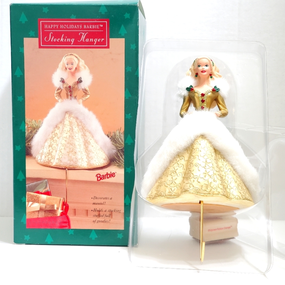 MIB 1995 Vintage Happy Holidays Hallmark Barbie Stocking Hanger